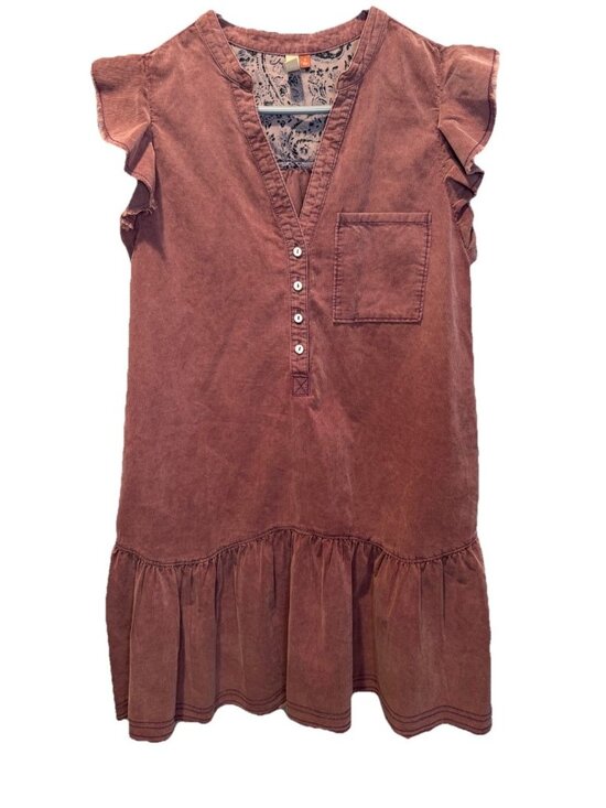 Pilcro Dresses & Skirts - Pilcro Anthropolgie Maroon Flounced Short Sleeve Tunic Mini Dress S Boho‎